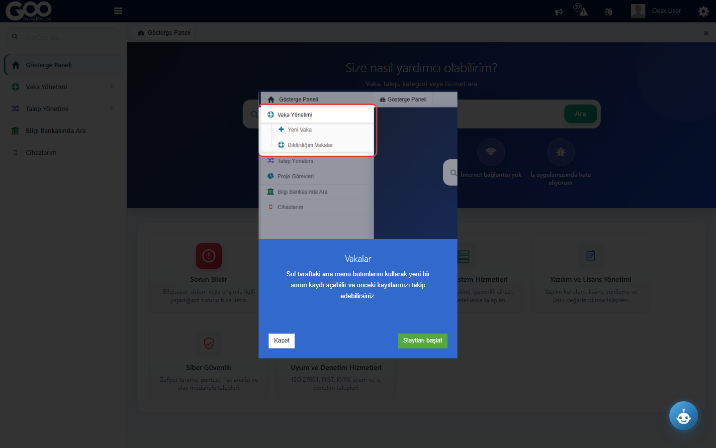 GOO Service Manager self-service issue form